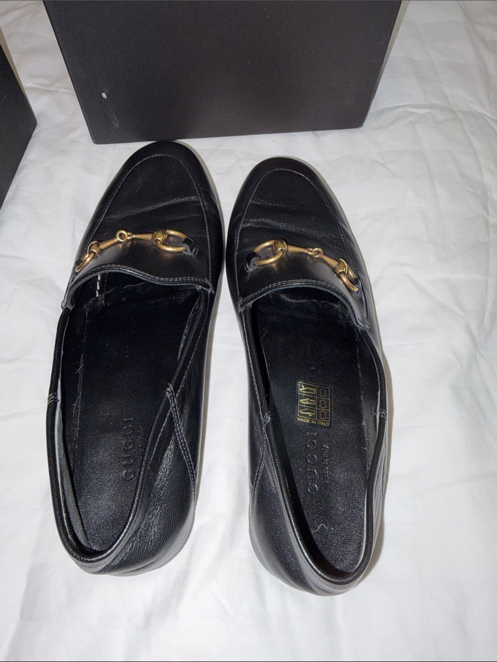 Gucci Black Leather Loafers with Gold Horsebit SZ 36 - Picture 8 of 10